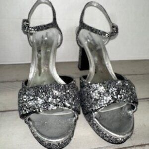 Kate Spade Miya Silver Glitter Block Heel Dress Heel‎ Sandals